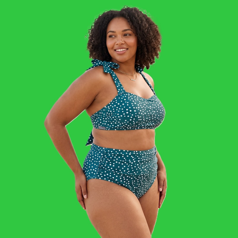 NWT Anna-Kaci Green Polka Dot High Waisted Bikini Set Swimsuit XXL
